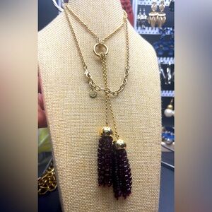 Gorgeous Talbots Ruby Red Glass Bead Goldtone 25" L Necklace w/ext